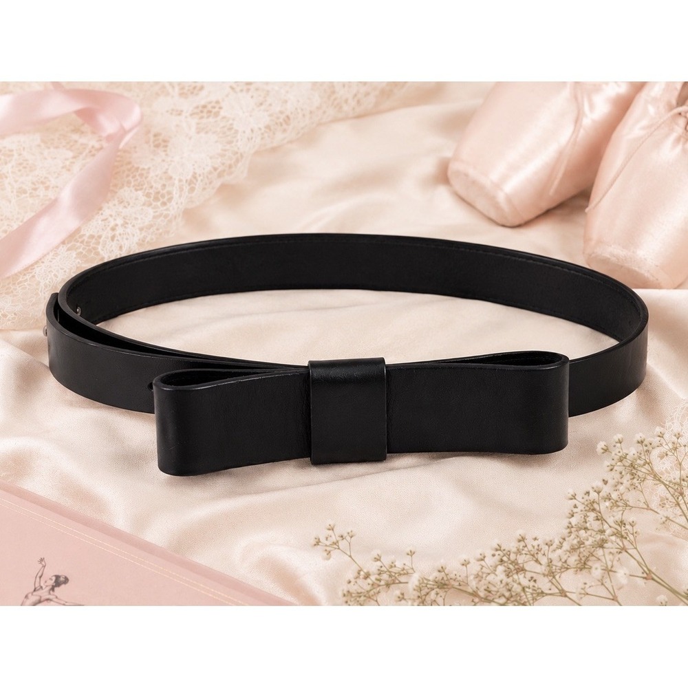 Vtg Gap‎ Black Leather Bow Belt Classic Preppy Coquette Women M Made In USA Y2K